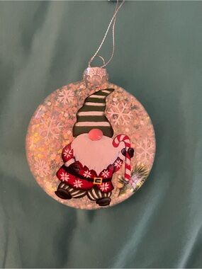 Festive Gnome Glass Ornament in Red, Green, White